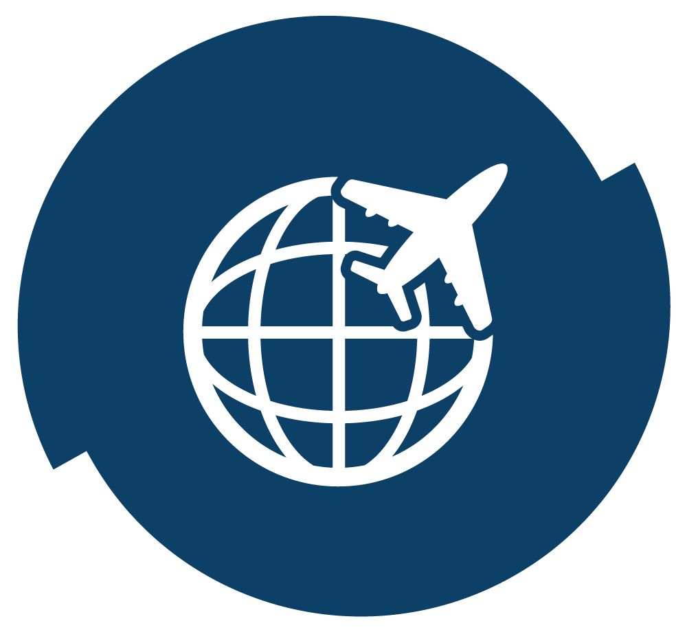 Globe illustration with plane across it